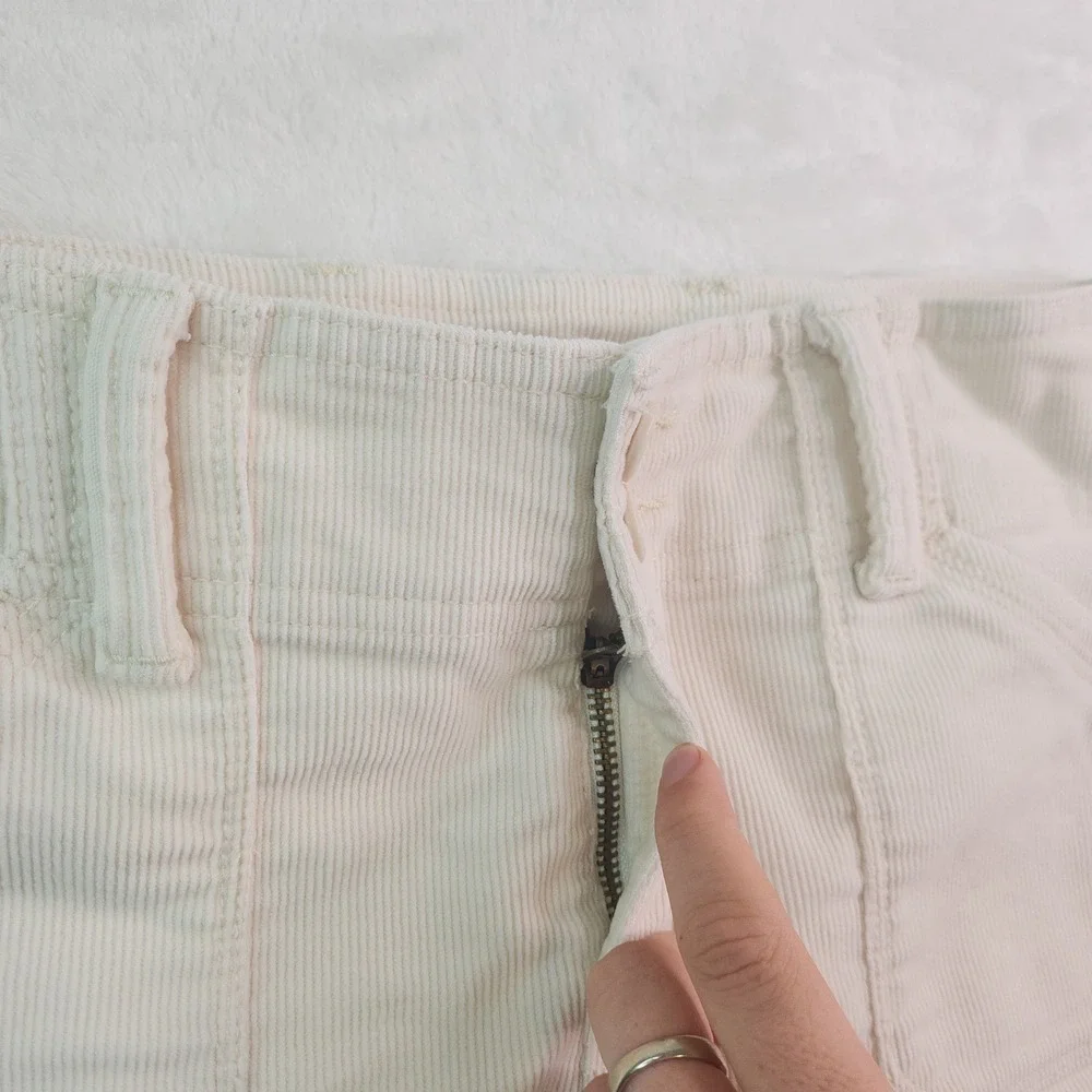 Vintage Y2K Hollister Cream Corduroy Micro Mini Skirt Size 0 W29 Ultra Low Rise